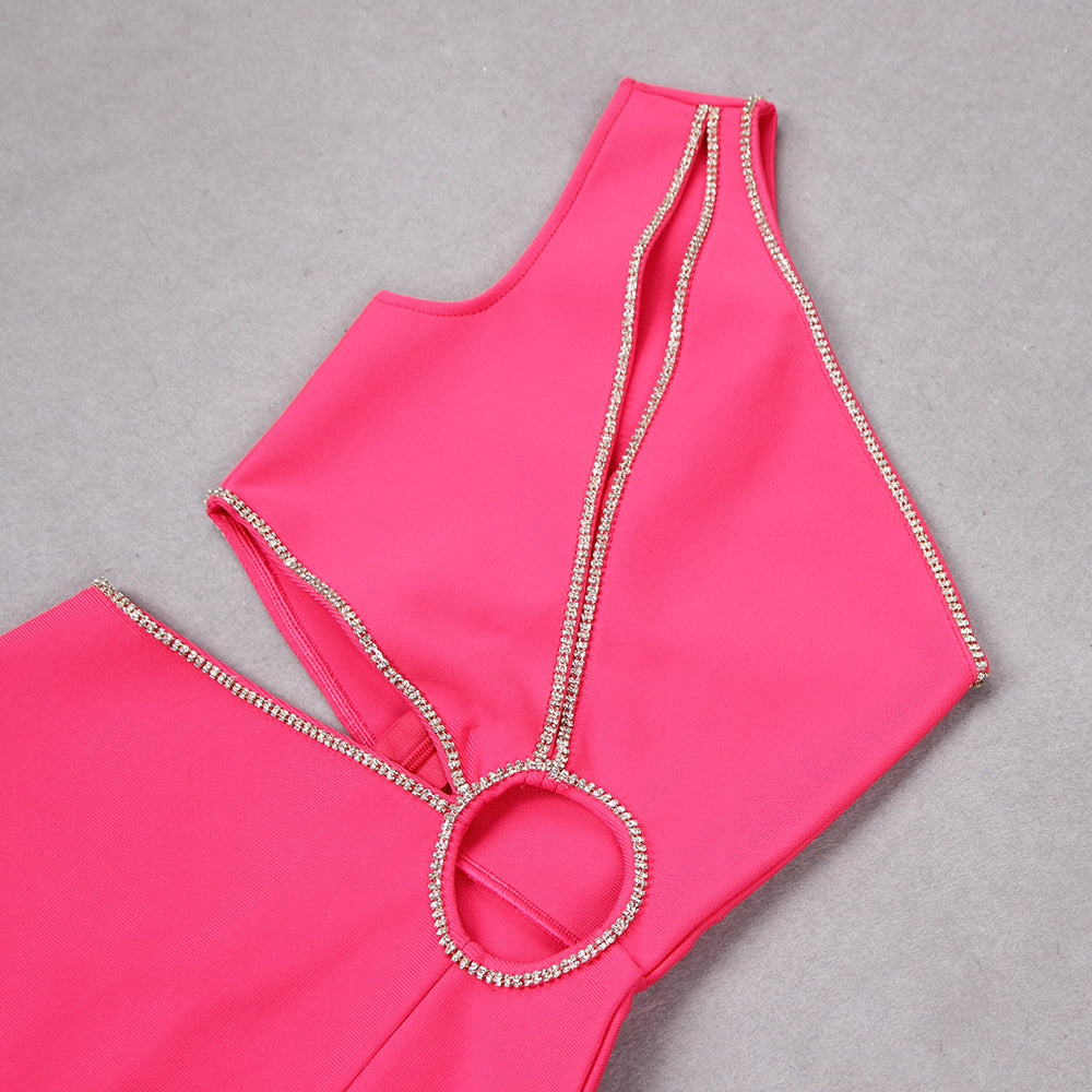 One Shoulder Rhinestone Trim Dress
