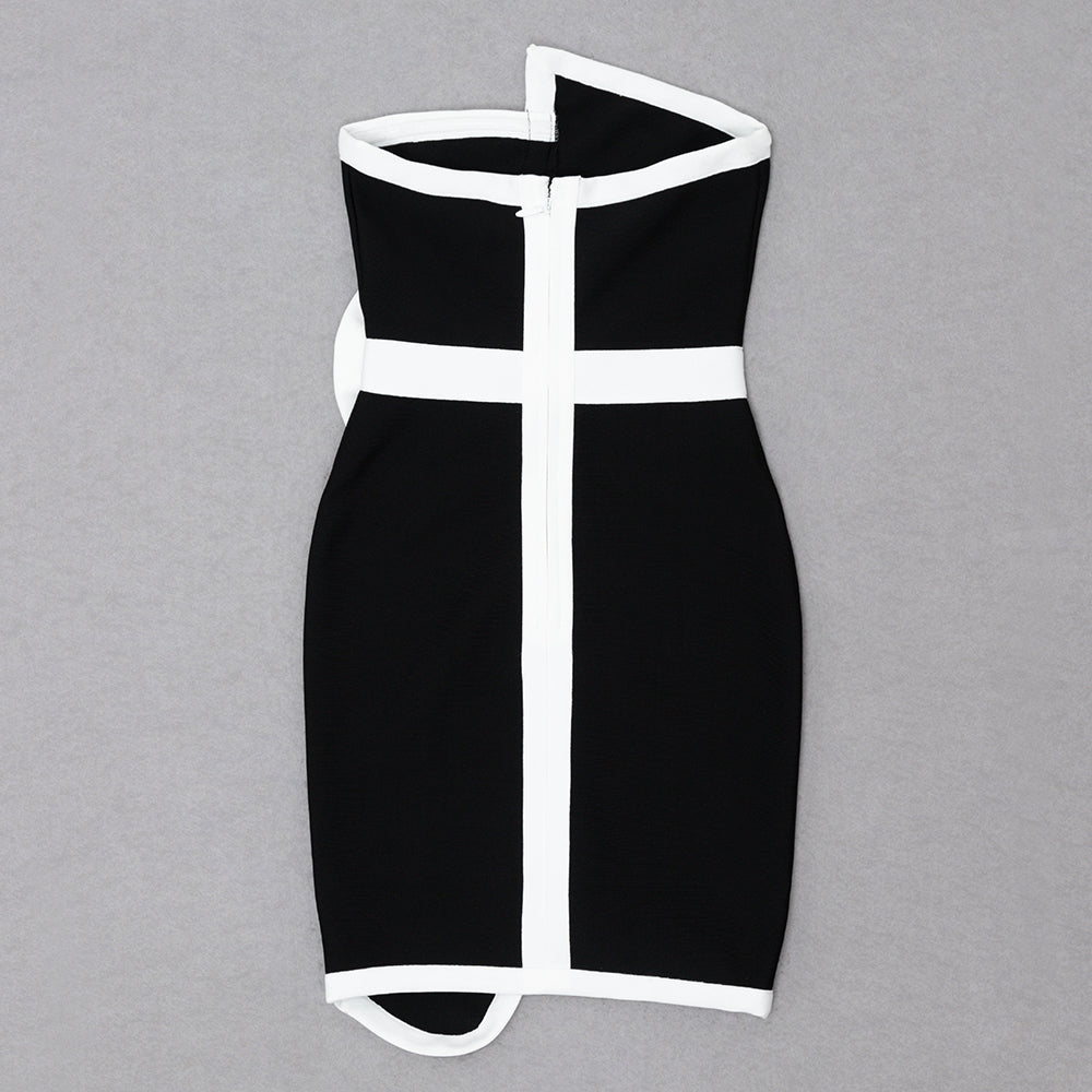 Strapless Bow Detail Dress Black White HV8654