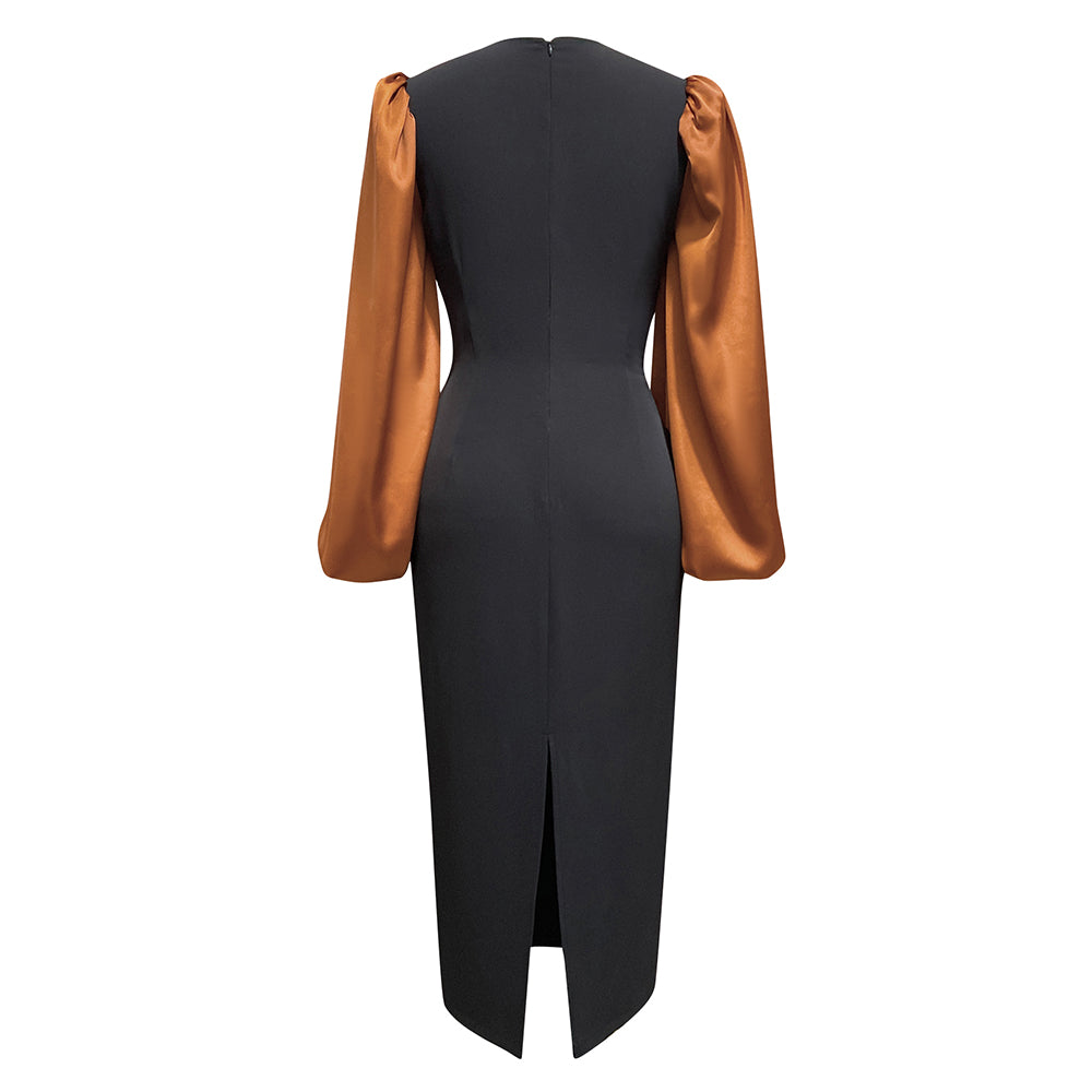 Puff Long Sleeve Midi Dress