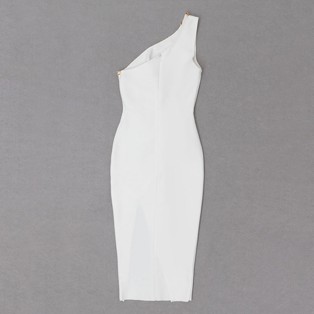 One Shoulder Chain Detail Draped Midi Dress HV8451