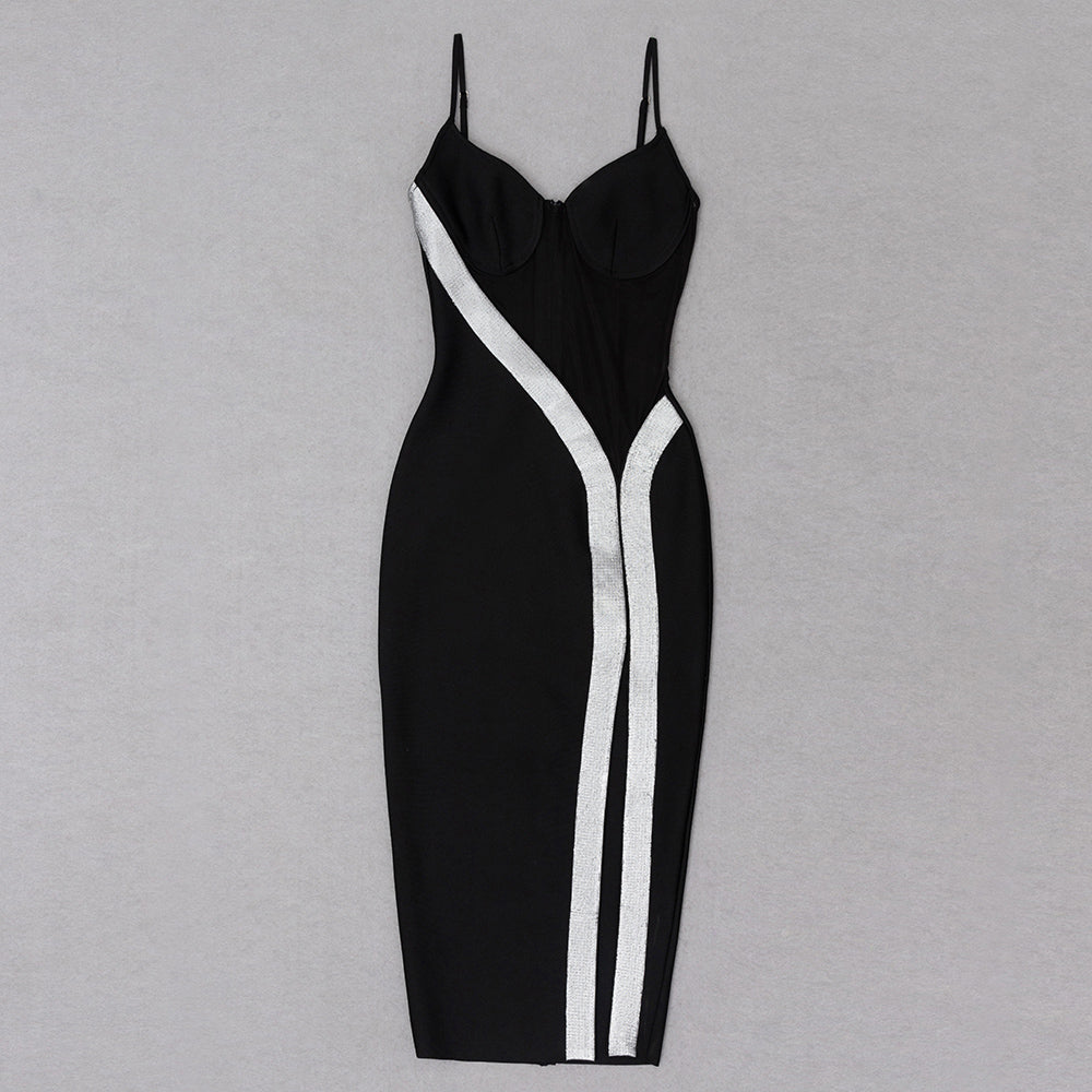 Bustier Mesh Midi Dress Black White HV8448