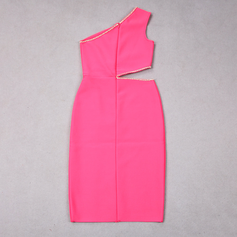 One Shoulder Rhinestone Trim Dress