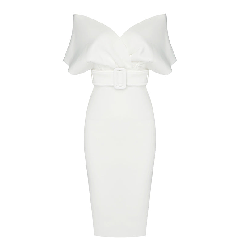 Off The Shoulder Belt Midi Dress HV7760