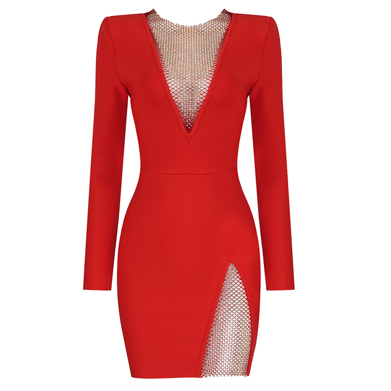 Long Sleeve Embellished Panel Detail Dress HV7072