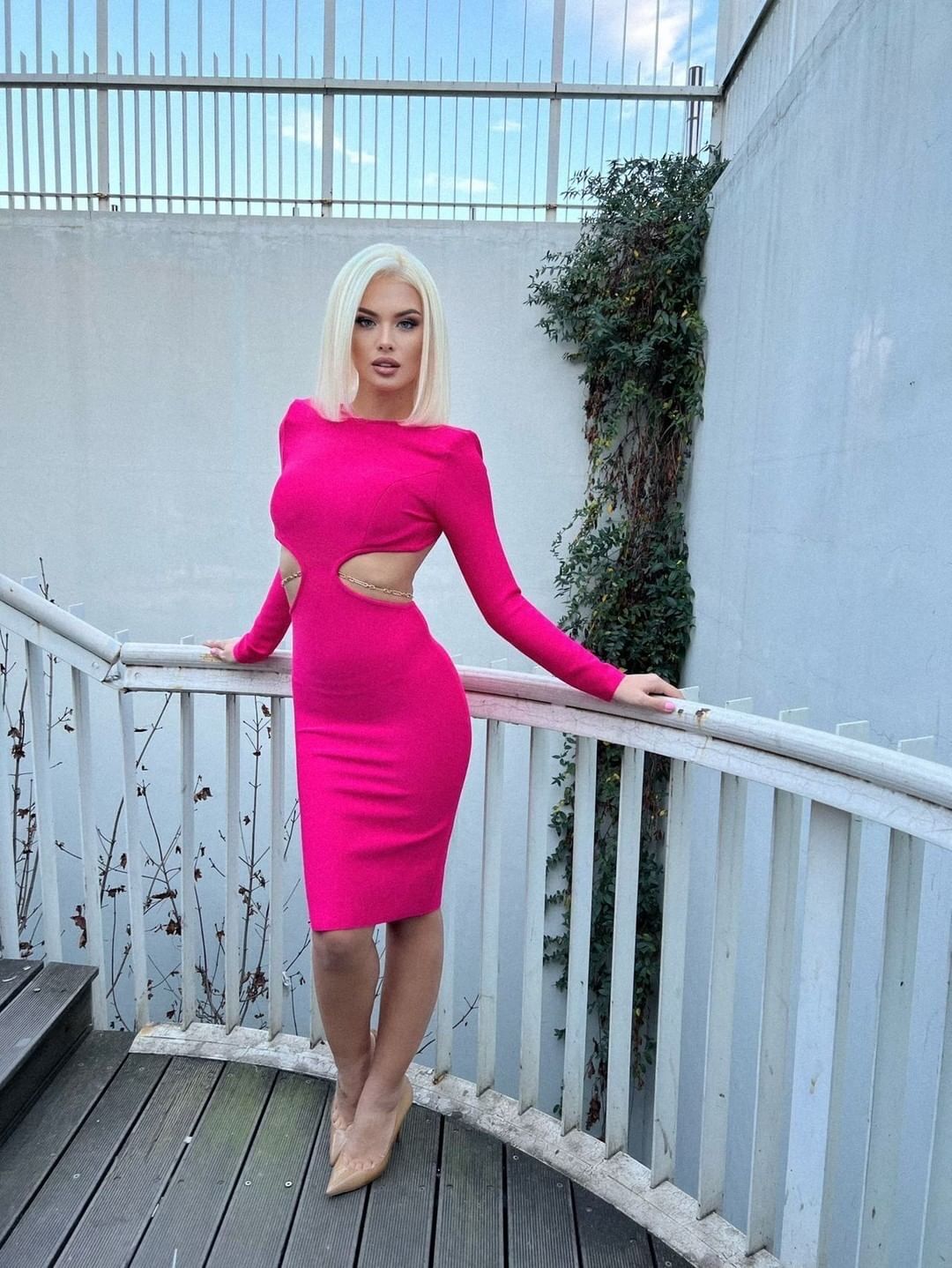 Long Sleeve Backless Chain Midi Dress HV7850