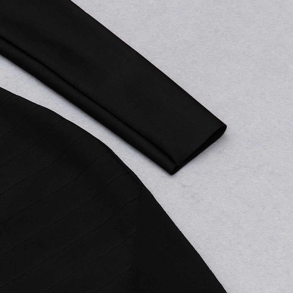 One Sleeve Mesh Insert Dress Black V9011