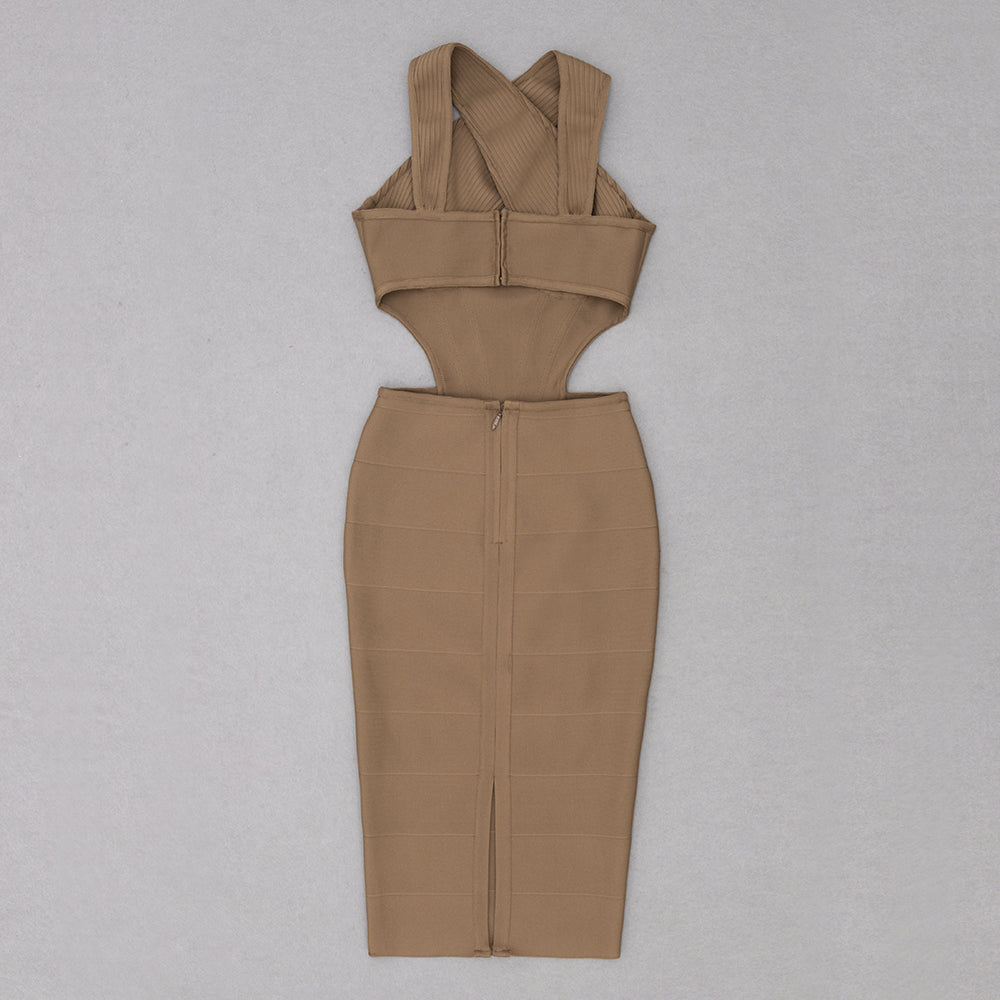 Halter Ribbed Structured Midi Dress HV8748