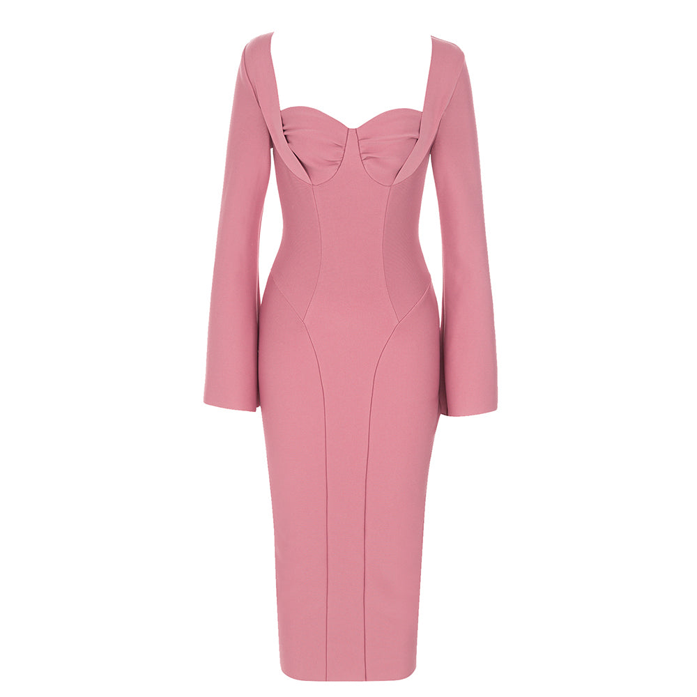 Long Sleeve Bustier Structured Midi Dress HV8970