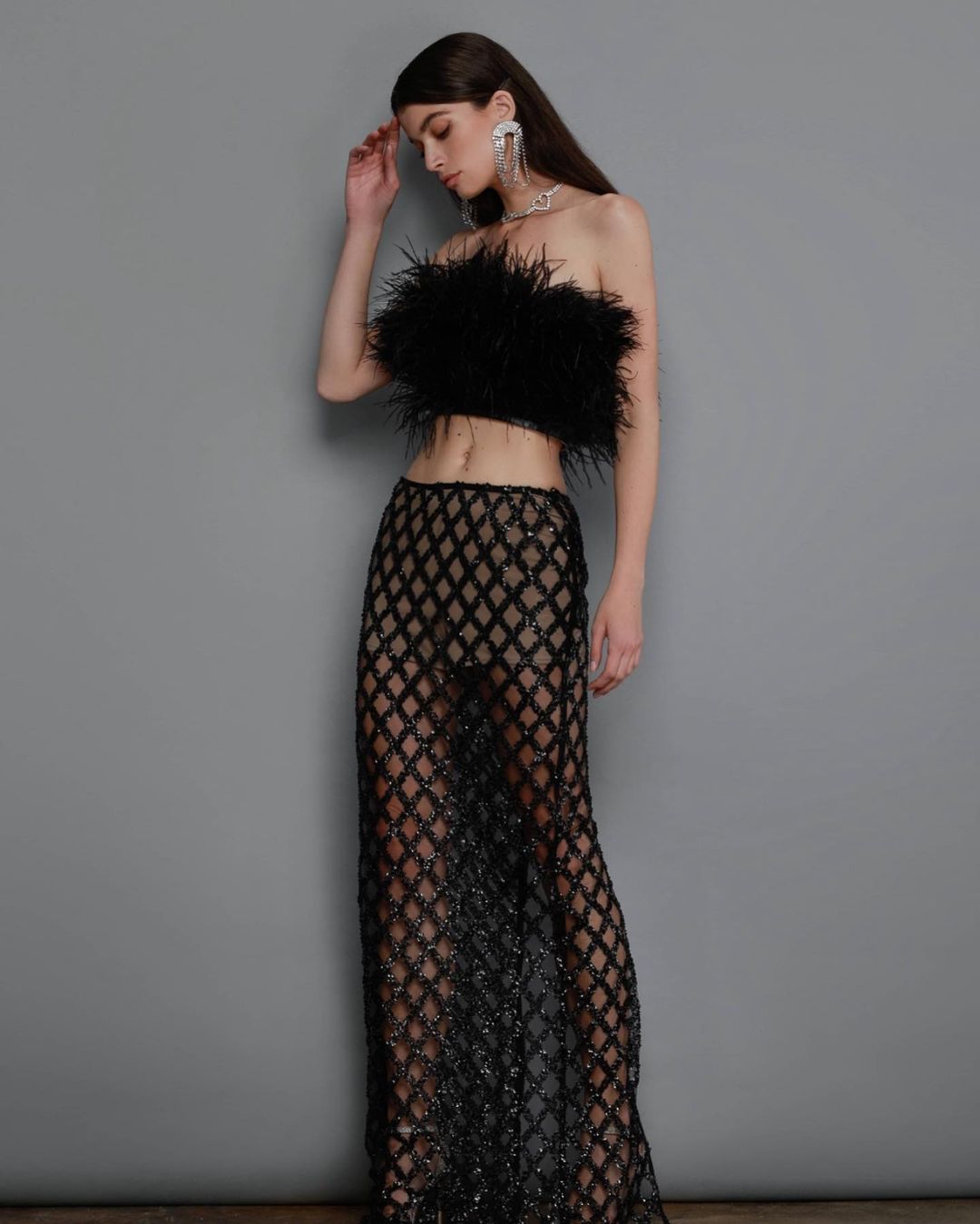 Strapless Feather Maxi Two Piece Dress HV8893
