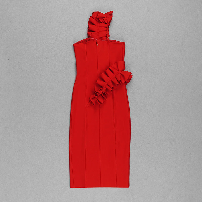 Ruffle One Shoulder Midi Dress  HV7842
