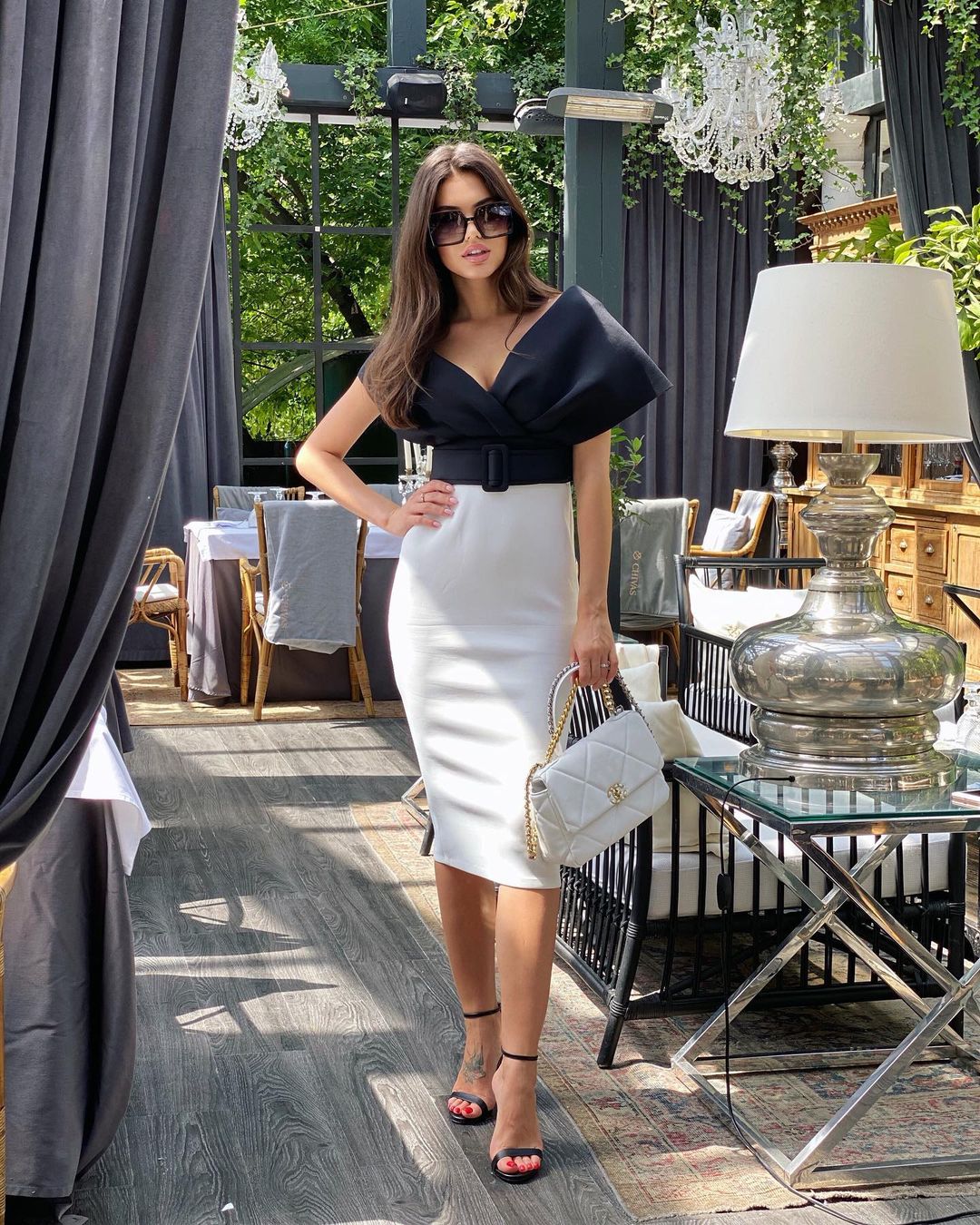 Off The Shoulder Belt Midi Dress HV7760