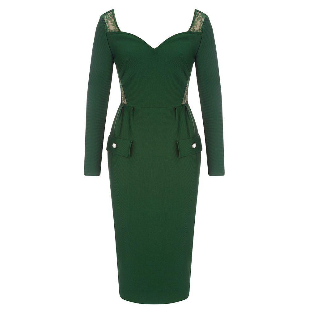 Long Sleeve Lace Insert Midi Dress HV8884