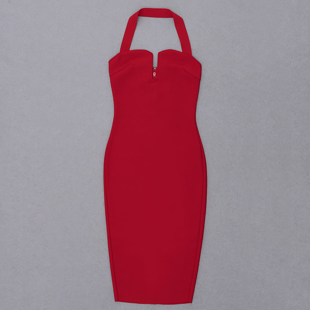 Halter Ribbed Bustier Midi Dress HV7906