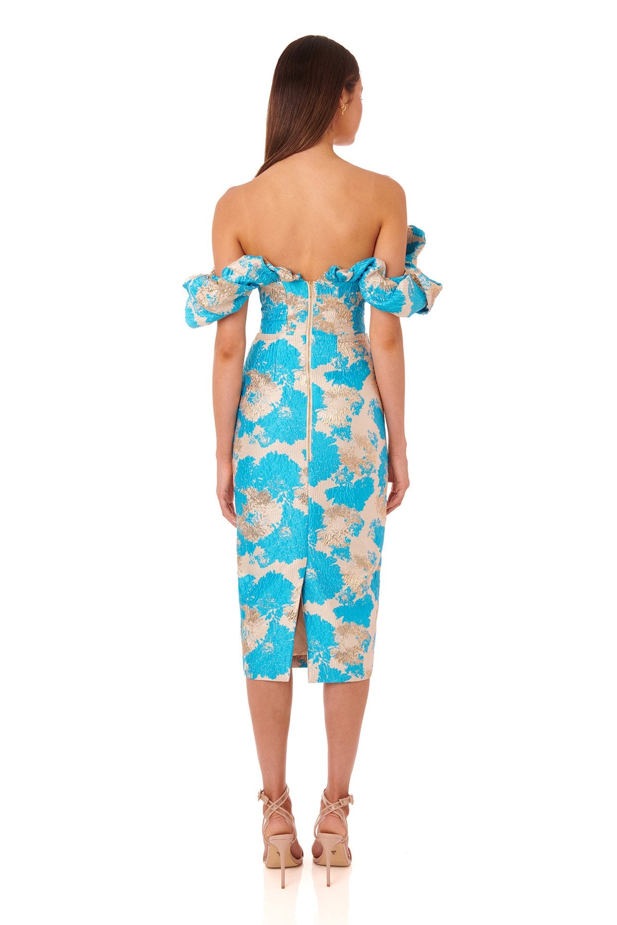 Puff Off The Shoulder Midi Dress Blue HV8487