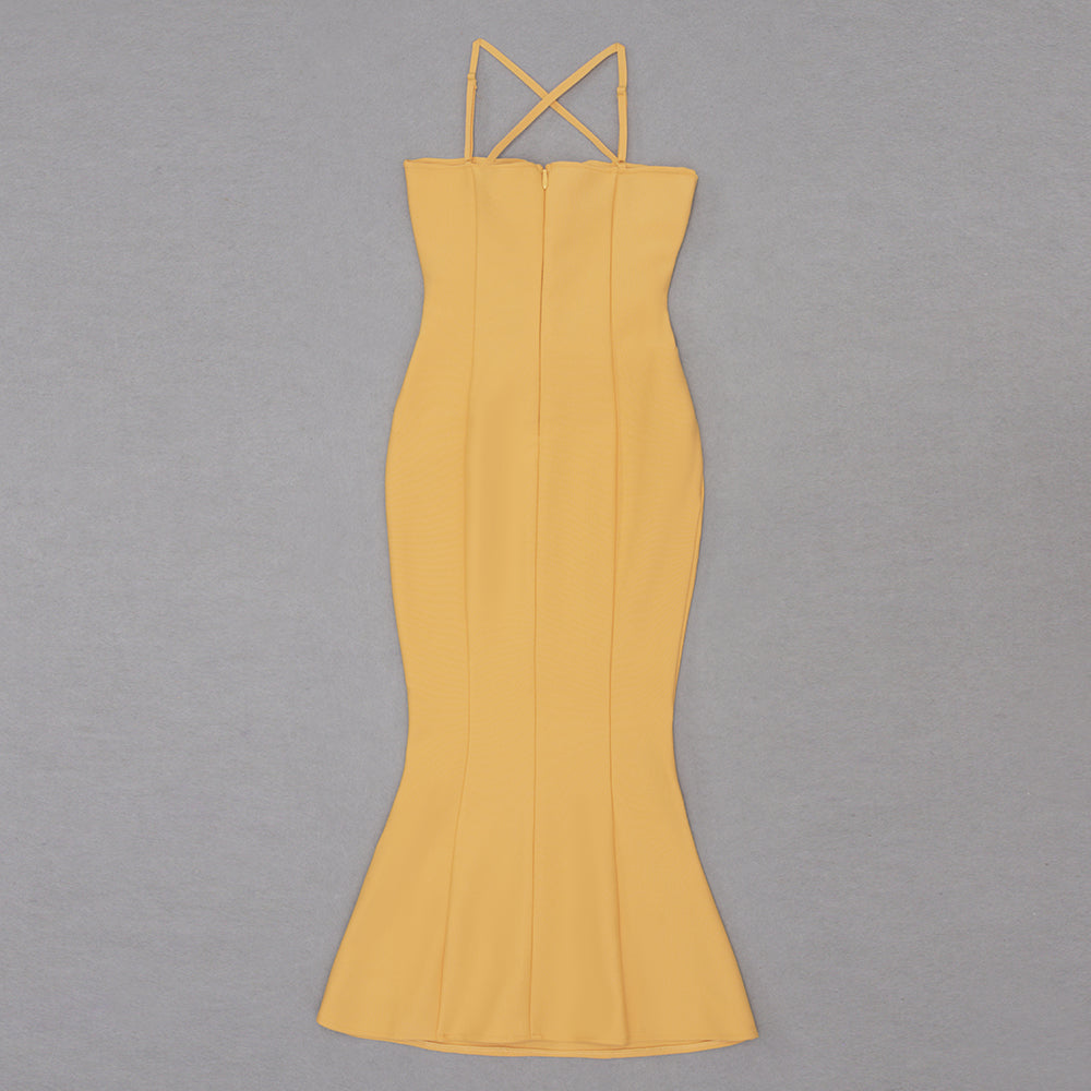 Halter Cut Out Detail Fluted Midi Dress HV8718