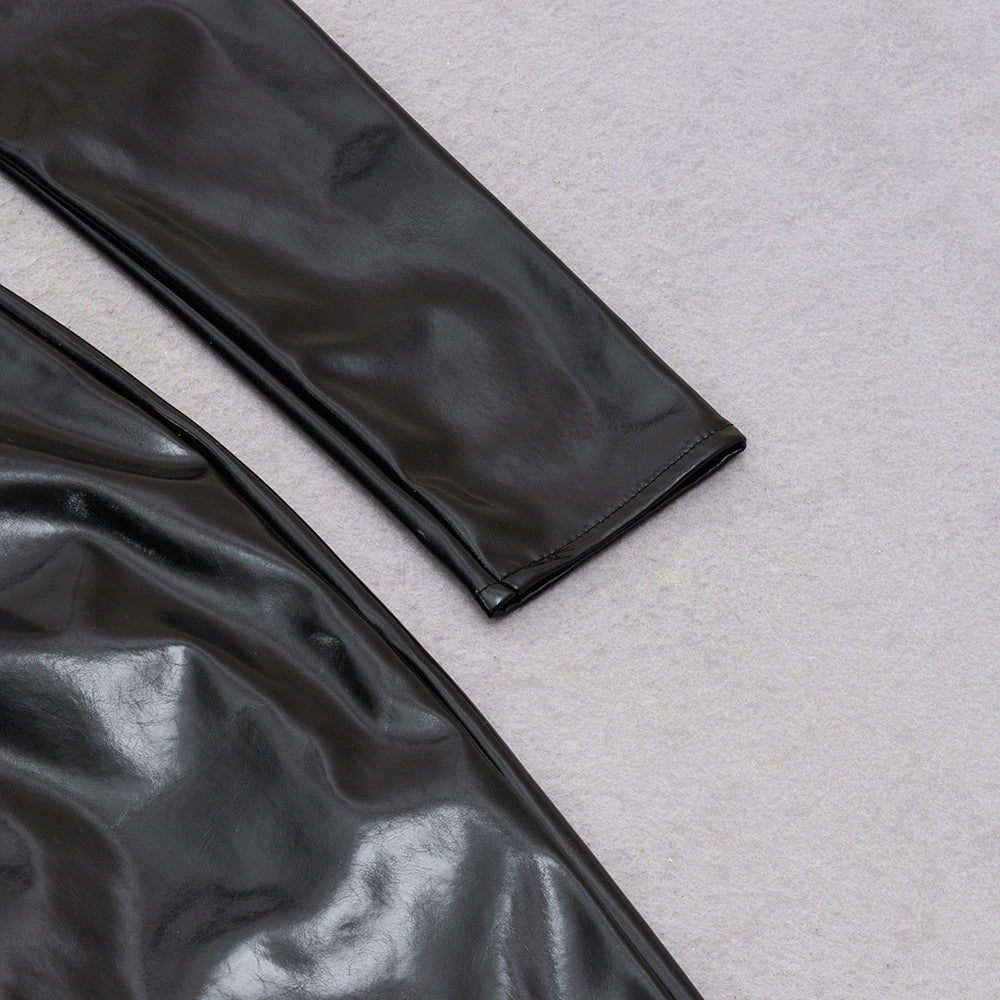 Puff Long Sleeve Faux Leather Dress HV9068