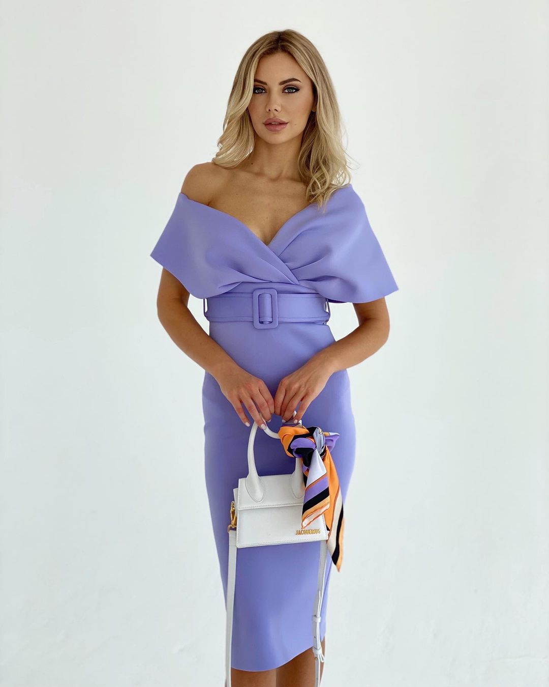 Off The Shoulder Belt Midi Dress HV7760