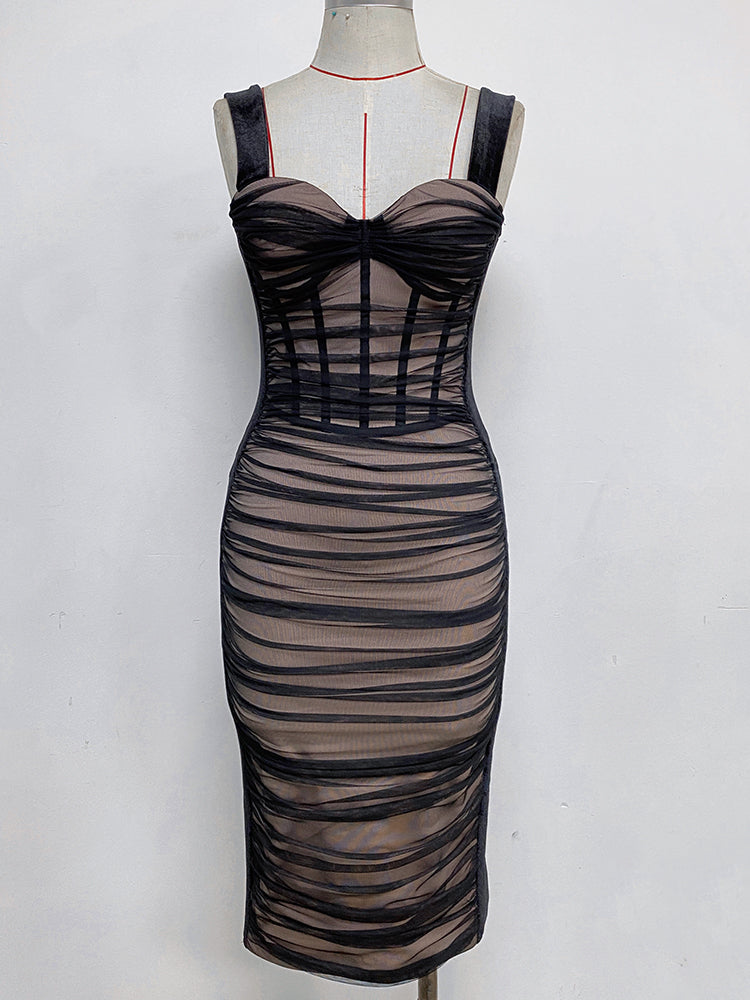 Bustier Structured Mesh Midi Dress HV8998