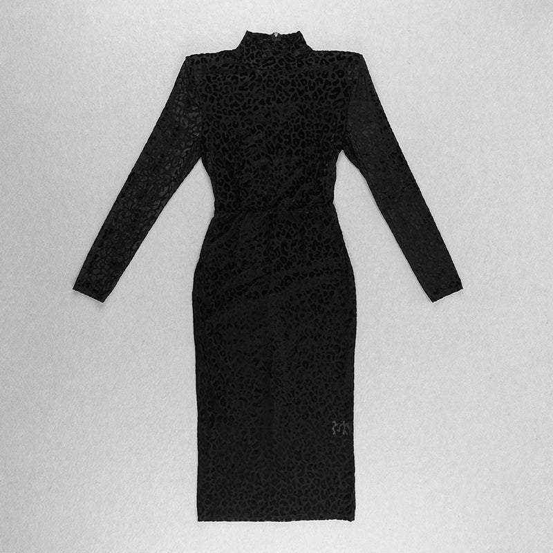 Long Sleeve Animal Print Midi Velvet Dress HV7605