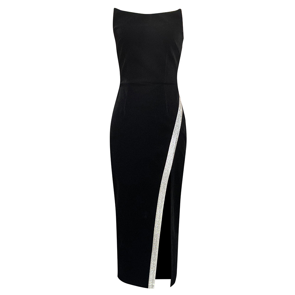 Strapless Silver Trim Midi Velvet Dress HV8881