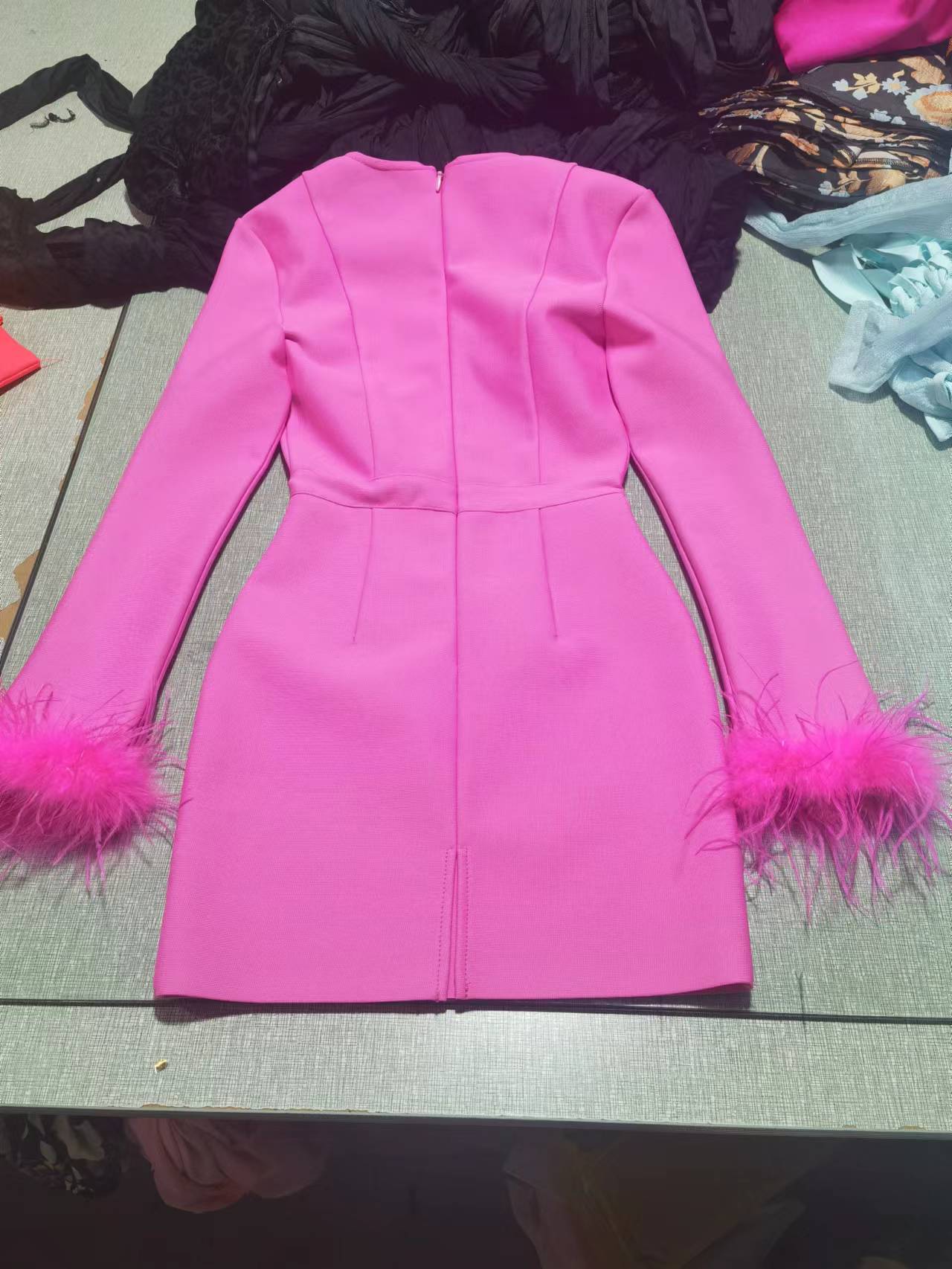 Feather Long Sleeve Bustier Dress HV9157