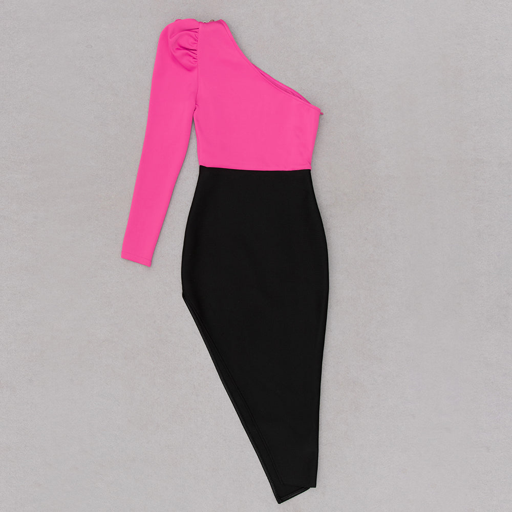 One Sleeve Midi Dress Hot Pink V8983