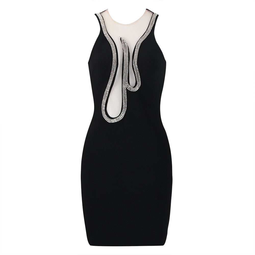 Rhinestone Trim Mesh Dress HV8793