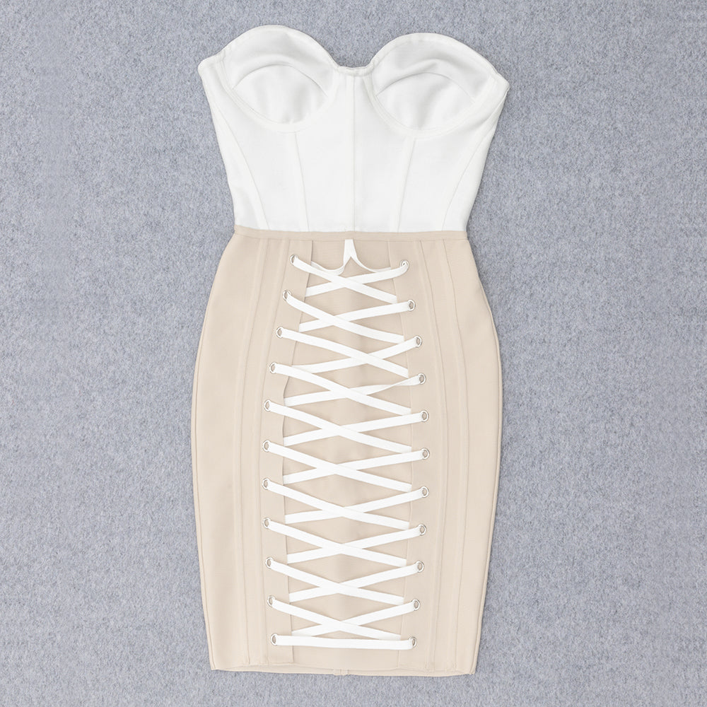 Strapless Bustier Lace Up Dress White Nude HV8789