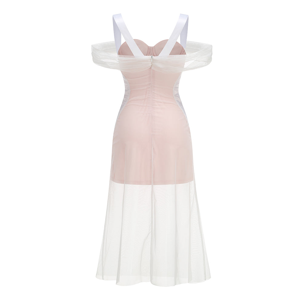 Draped Corset Midi Dress White Nude HV1900
