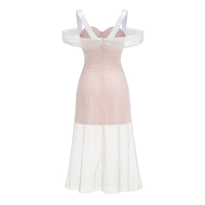 Draped Corset Midi Dress White Nude HV1900