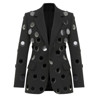 Long Sleeve Big Sequin Blazer Black