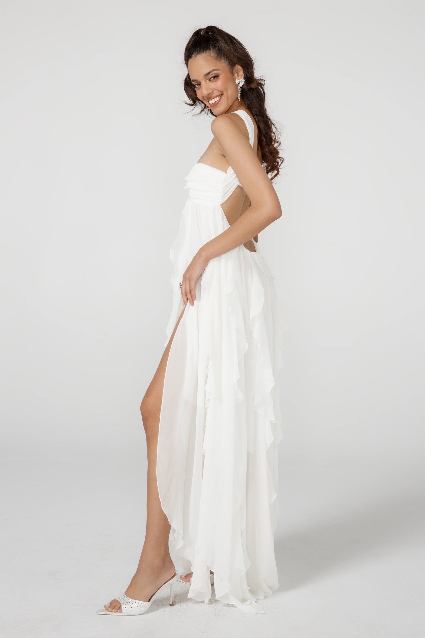 Strapless Ruffle Maxi Dress White HV2633