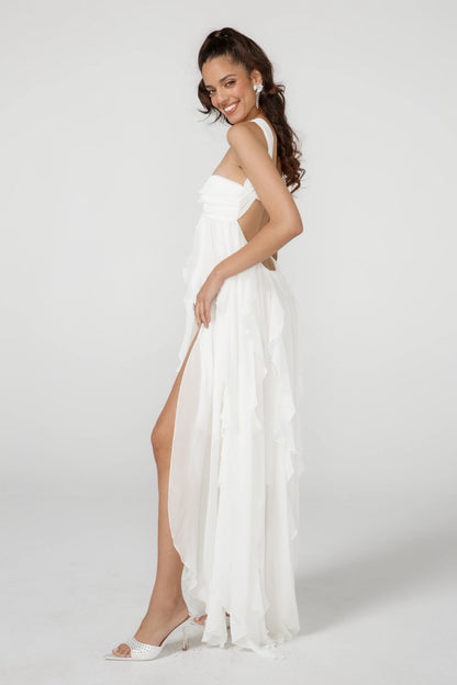 Strapless Ruffle Maxi Dress White HV2633