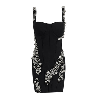 Pearl Embellished Corset Dress Black HV1599