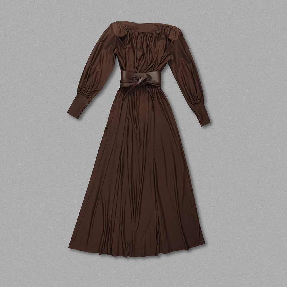 Long Sleeve Plunge V Neck Maxi Dress Brown HV1080