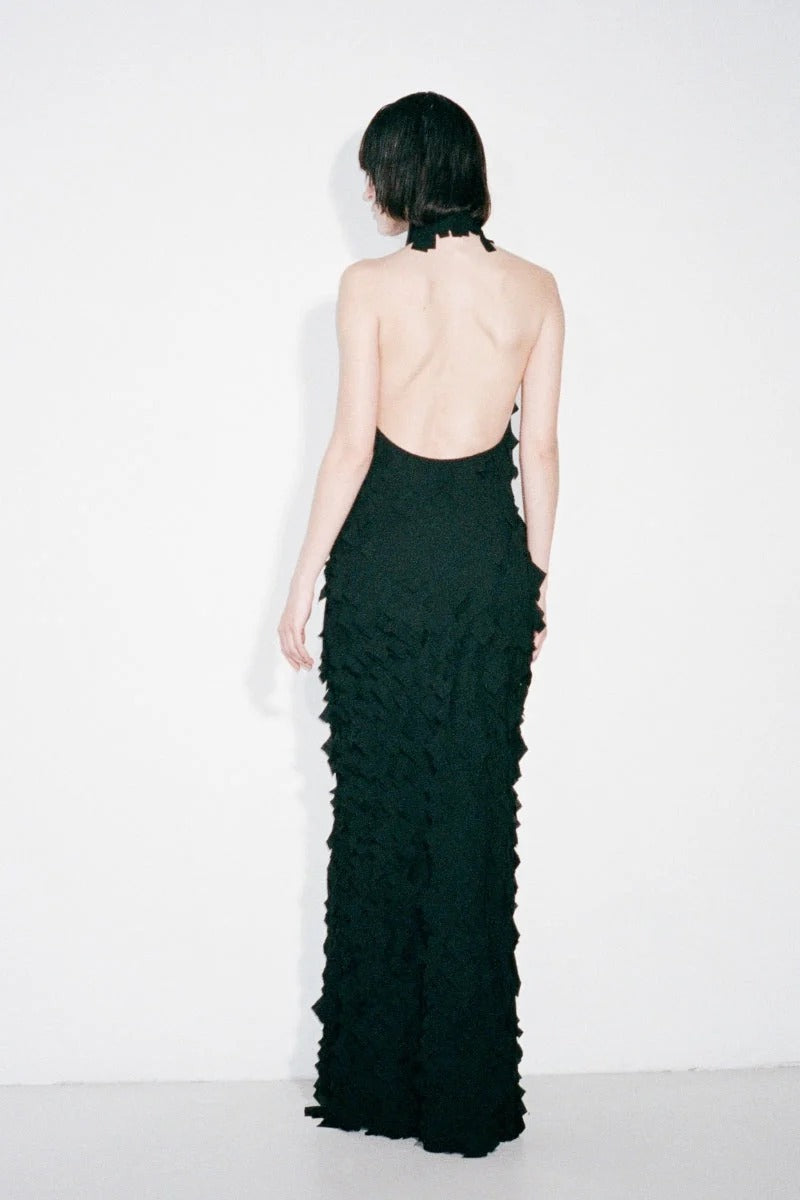 Halter Petal Detail Maxi Dress  HV0156