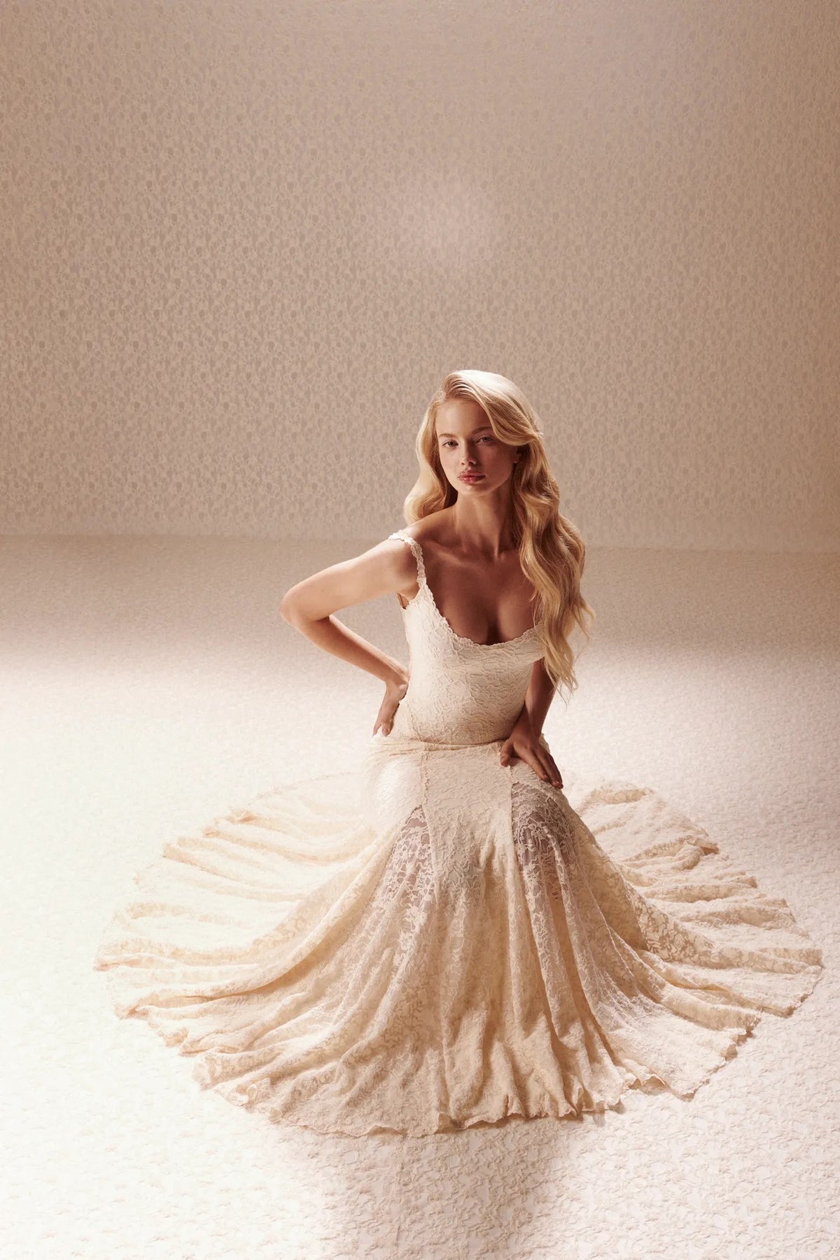 Strappy Lace Maxi Dress Ivory HV0161