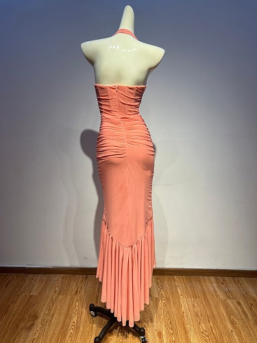 Halter Ruffle Detail Maxi Dress HV2961