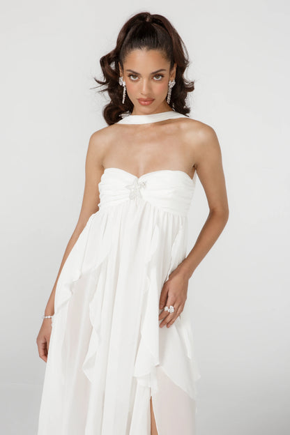 Strapless Ruffle Maxi Dress White HV2633