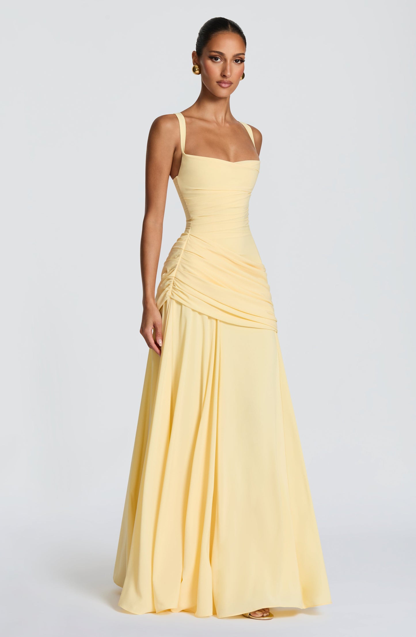 Draped A Line Corset Maxi Dress Yellow HV3154