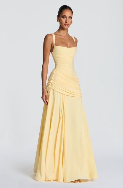 Draped A Line Corset Maxi Dress Yellow HV3154