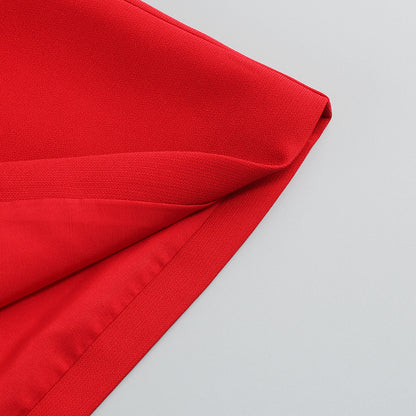Short Sleeve Bow Detail A Line Dress Red  HV1361