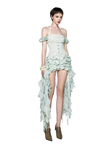 Halter Corset Ruffle Maxi Dress HV3047