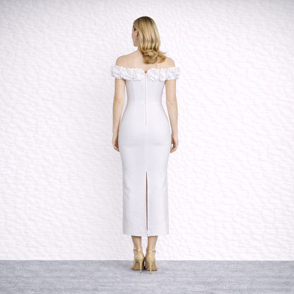 Floral Bardot Midi Dress White HV2754