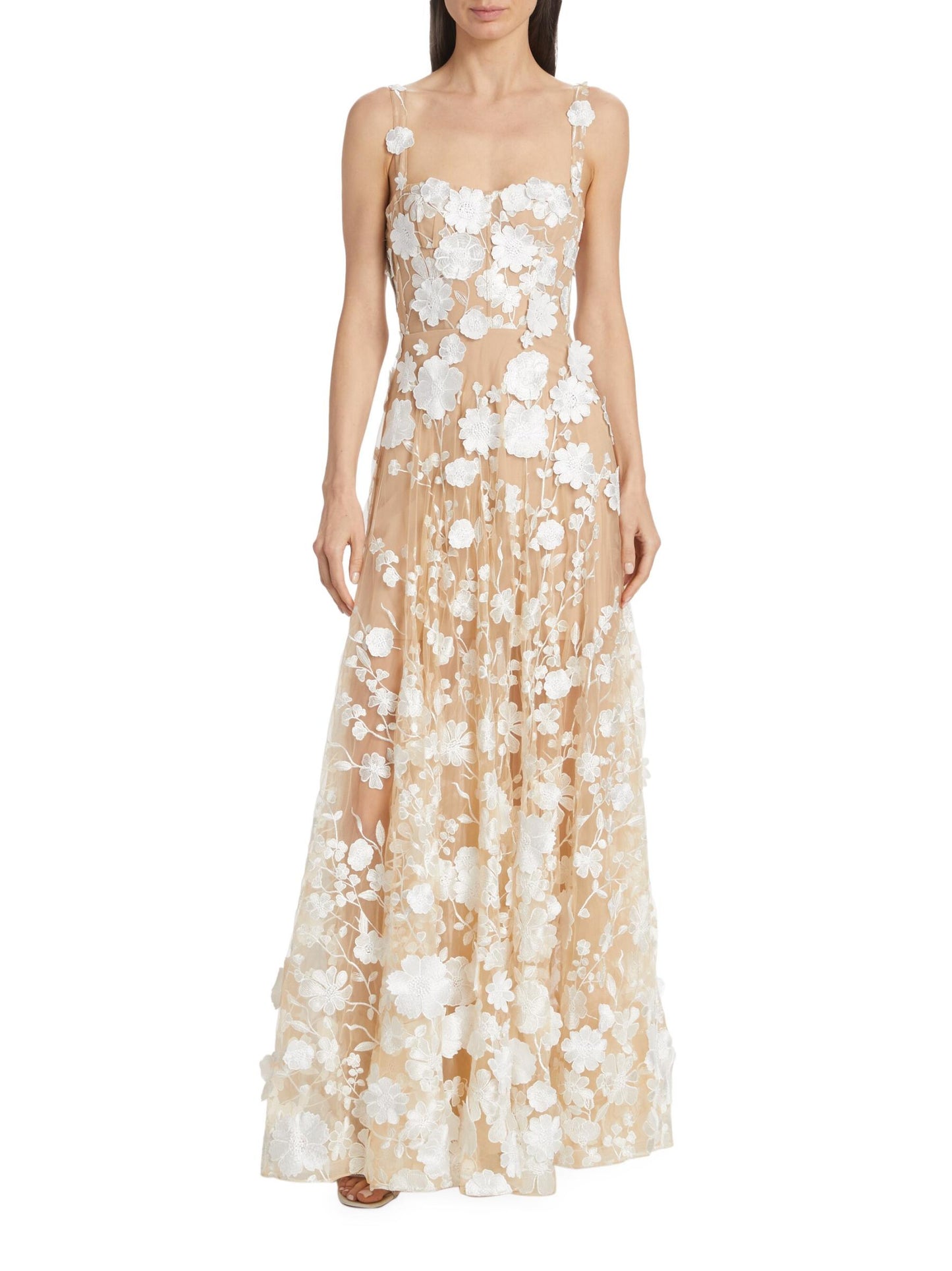 Floral Embroidered Maxi Dress White Nude HV1501