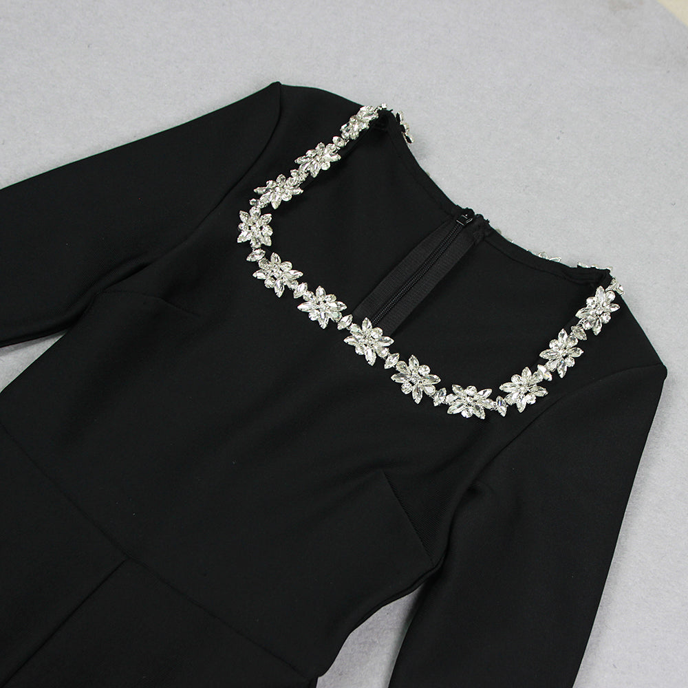 Long Sleeve Crystal Jumpsuit Black HV1093