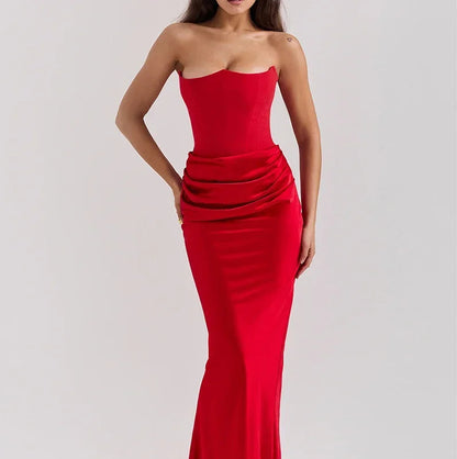Strapless Corset Draped Maxi Dress