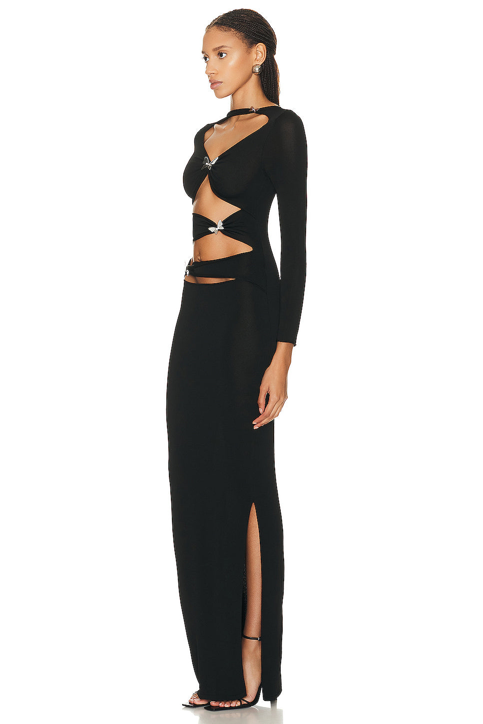 Long Sleeve Butterfly Cut Out Maxi Dress Black HV1067