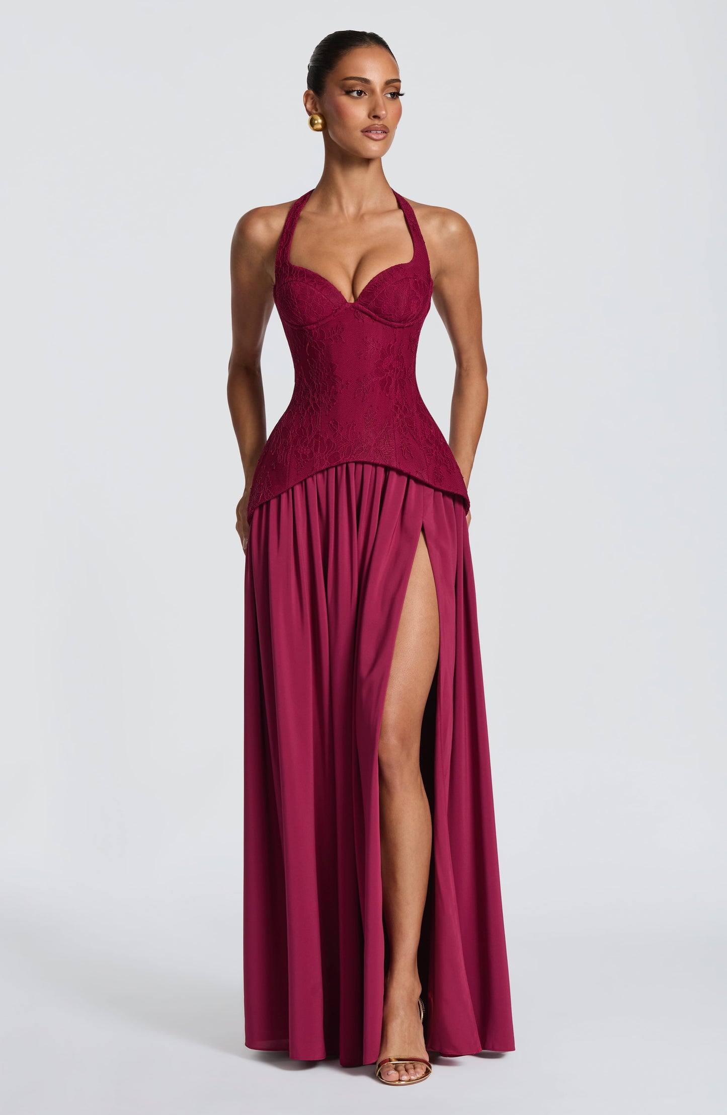 Halter Floral A Line Corset Maxi Dress HV3185