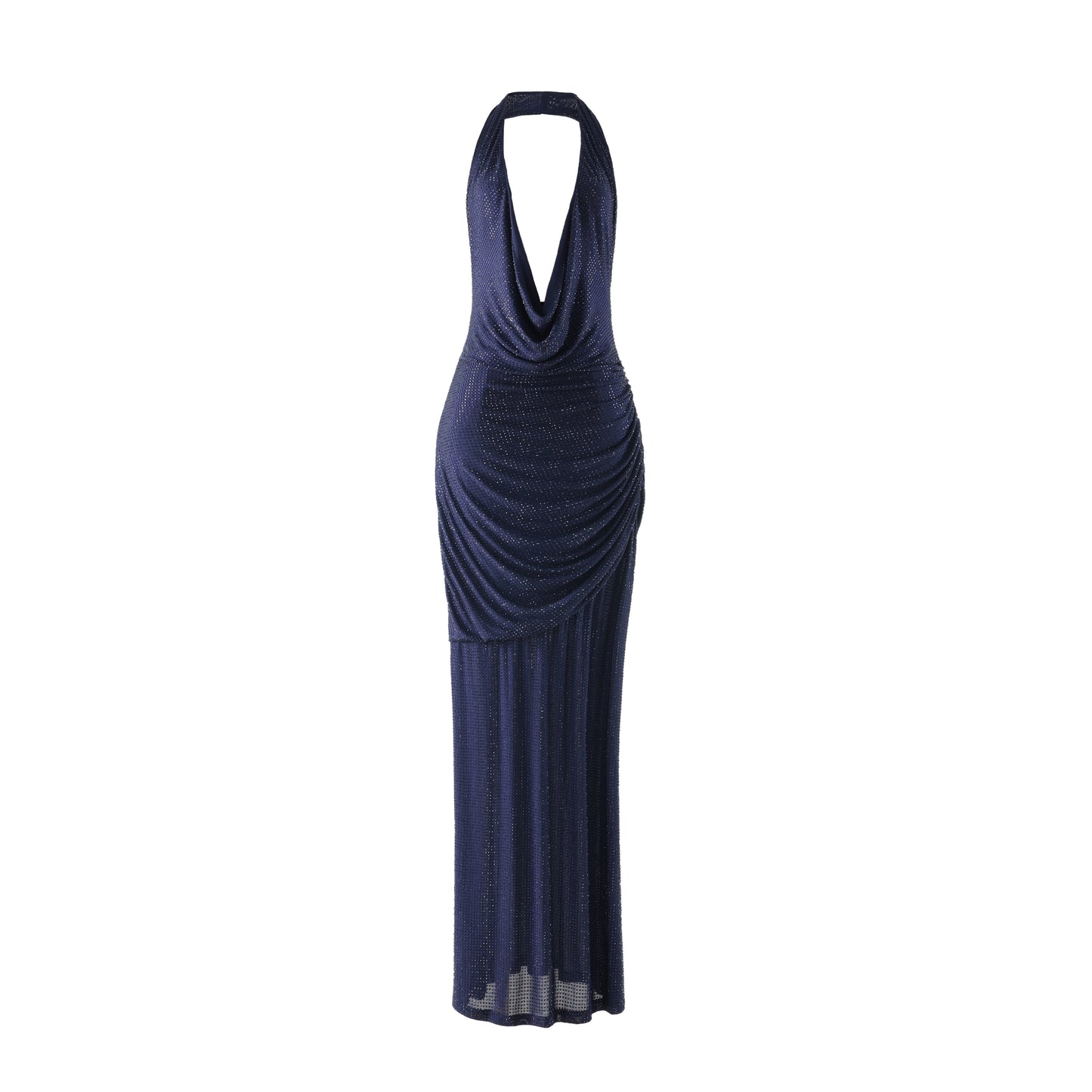 Halter Embellished Backless Maxi Dress Navy Blue HV3183